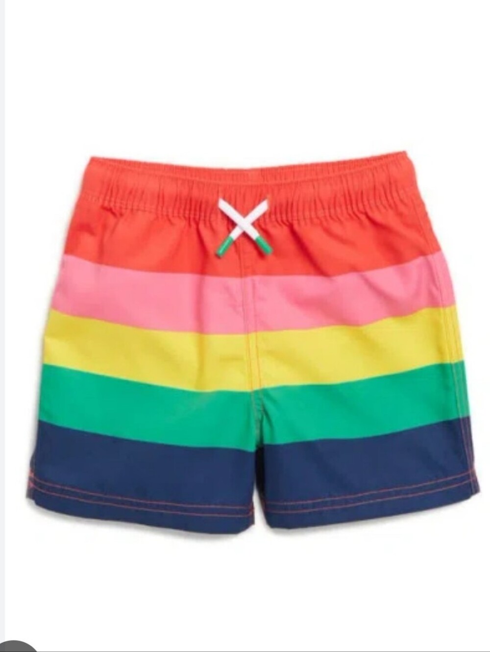 MINI BODEN Boy Rainbow Stripe Swim Trunks In Red Multi Stripe Size 11-12